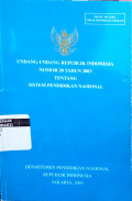 Undang-undang Republik Indonesia Nomor 20 Tahun 2003 Tentang Sistem Pendidikan Nasional